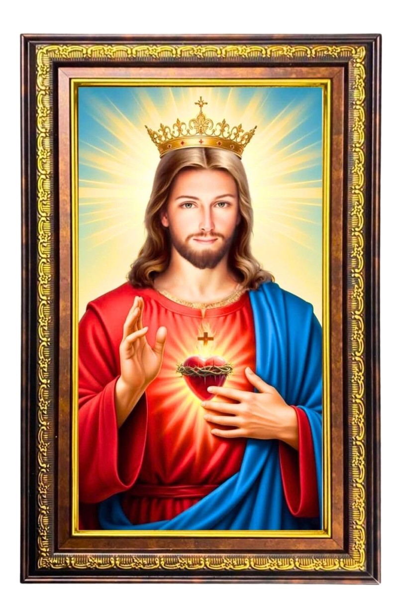 Lord Jesus Digital Golden Balck Color Photo Frame | Hindu Religious Wall Decor | 18x24 Inches - Inspirational Wall Art For Office, Home Decor - Ideal Spiritual Gift (F16744)