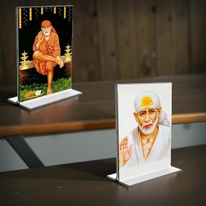 Sai Baba Acrylic T-Style Table Desk Big Both Side Photo Stand - 9x11 Inches, Compact and Stylish Spiritual Display, Easy to change 2 photos (Pack of 1) Sai Baba Acrylic T-Style Table Desk Big Both Side Photo Stand - 9x11 Inches, Compact and Stylish Spiritual Display, Easy to change 2 photos (Pack of 1)