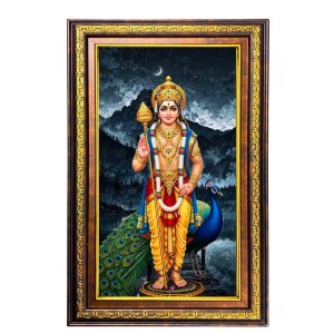 Lord Karthikeya Digital Golden Balck Color Photo Frame | Hindu Religious Wall Decor | 10x16 Inches - Inspirational Wall Art For Office, Home Decor - Ideal Spiritual Gift (F16465)