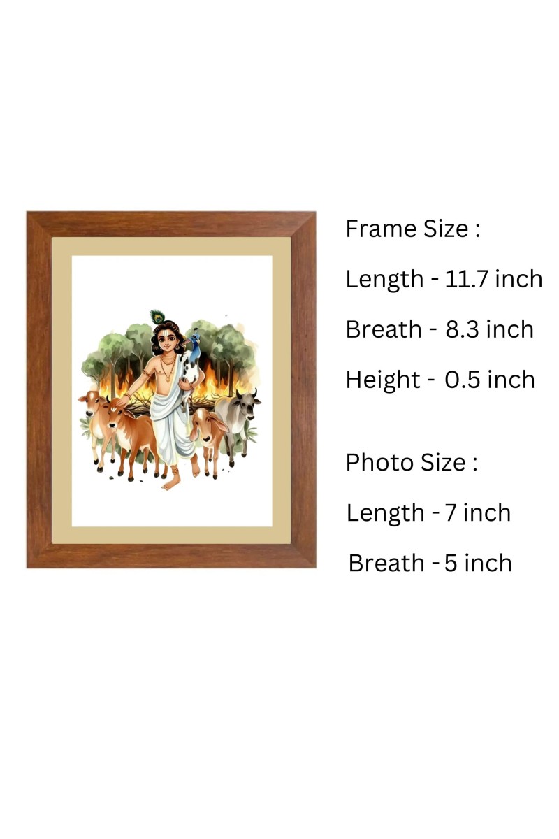 Krishna with Herd of Cows |Beautiful Handcrafted Spiritual Art Print |Divine HomeDecoration |Ideal for Puja Room and Religious Altars