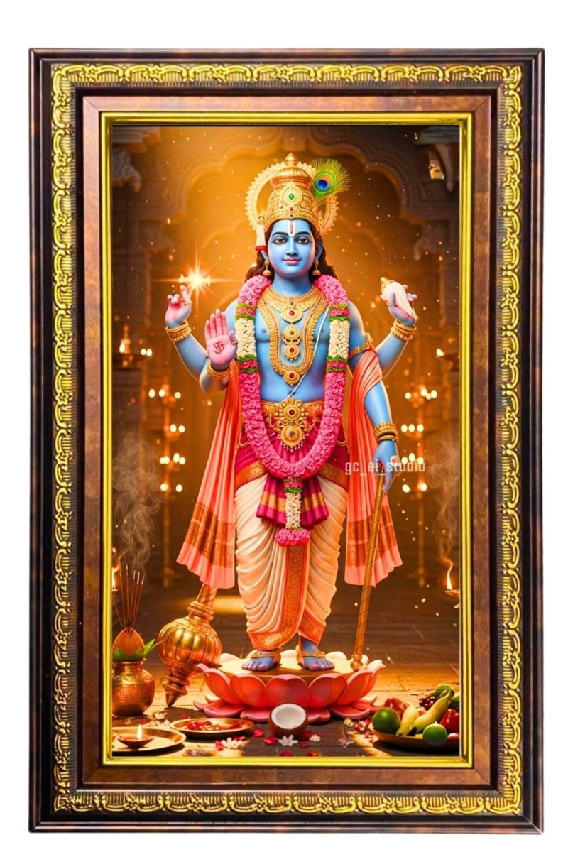 Lord Vishnu Digital Golden Balck Color Photo Frame | Hindu Religious Wall Decor | 18x24 Inches - Inspirational Wall Art For Office, Home Decor - Ideal Spiritual Gift (F16806)