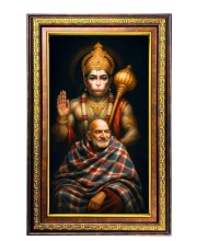 Neem Karoli Baba Digital Golden Balck Color Photo Frame | Hindu Religious Wall Decor | 12x18 Inches - Inspirational Wall Art For Office, Home Decor - Ideal Spiritual Gift (F16622)