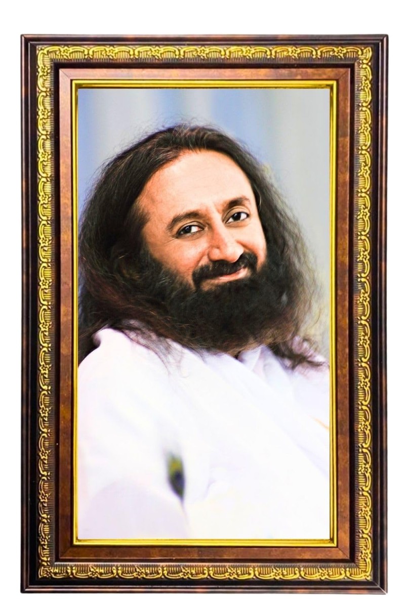 Sri Sri Ravi Shankar Digital Golden Balck Color Photo Frame | Hindu Religious Wall Decor | 18x24 Inches - Inspirational Wall Art For Office, Home Decor - Ideal Spiritual Gift (F16610)