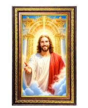 Lord Jesus Digital Golden Balck Color Photo Frame | Hindu Religious Wall Decor | 16x22 Inches - Inspirational Wall Art For Office, Home Decor - Ideal Spiritual Gift (F16730)