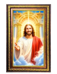 Lord Jesus Digital Golden Balck Color Photo Frame | Hindu Religious Wall Decor | 18x24 Inches - Inspirational Wall Art For Office, Home Decor - Ideal Spiritual Gift (F16730)