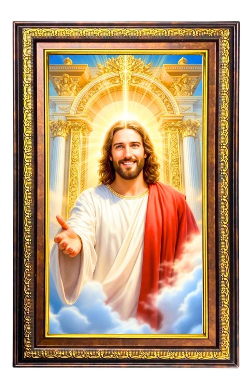 Lord Jesus Digital Golden Balck Color Photo Frame | Hindu Religious Wall Decor | 16x22 Inches - Inspirational Wall Art For Office, Home Decor - Ideal Spiritual Gift (F16730)