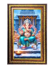 Lord Ganesha Digital Golden Balck Color Photo Frame | Hindu Religious Wall Decor | 16x22 Inches - Inspirational Wall Art For Office, Home Decor - Ideal Spiritual Gift (F16809)