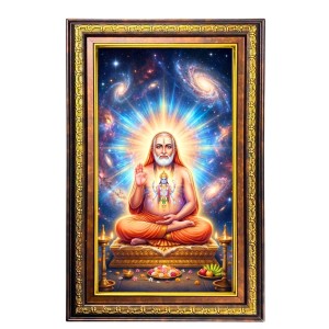 Raghavendra Swami Digital Golden Balck Color Photo Frame | Hindu Religious Wall Decor | 16x22 Inches - Inspirational Wall Art For Office, Home Decor - Ideal Spiritual Gift (F16951)