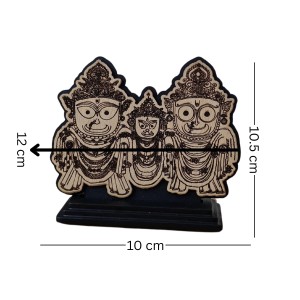 HiTechMart Wooden Jagannath Balabhadra Subhadra Idol on Stand – Handcrafted Decorative Statue for Car Dashboard, Home Mandir & Office Table – Spiritual Hindu Gift & Temple Decor