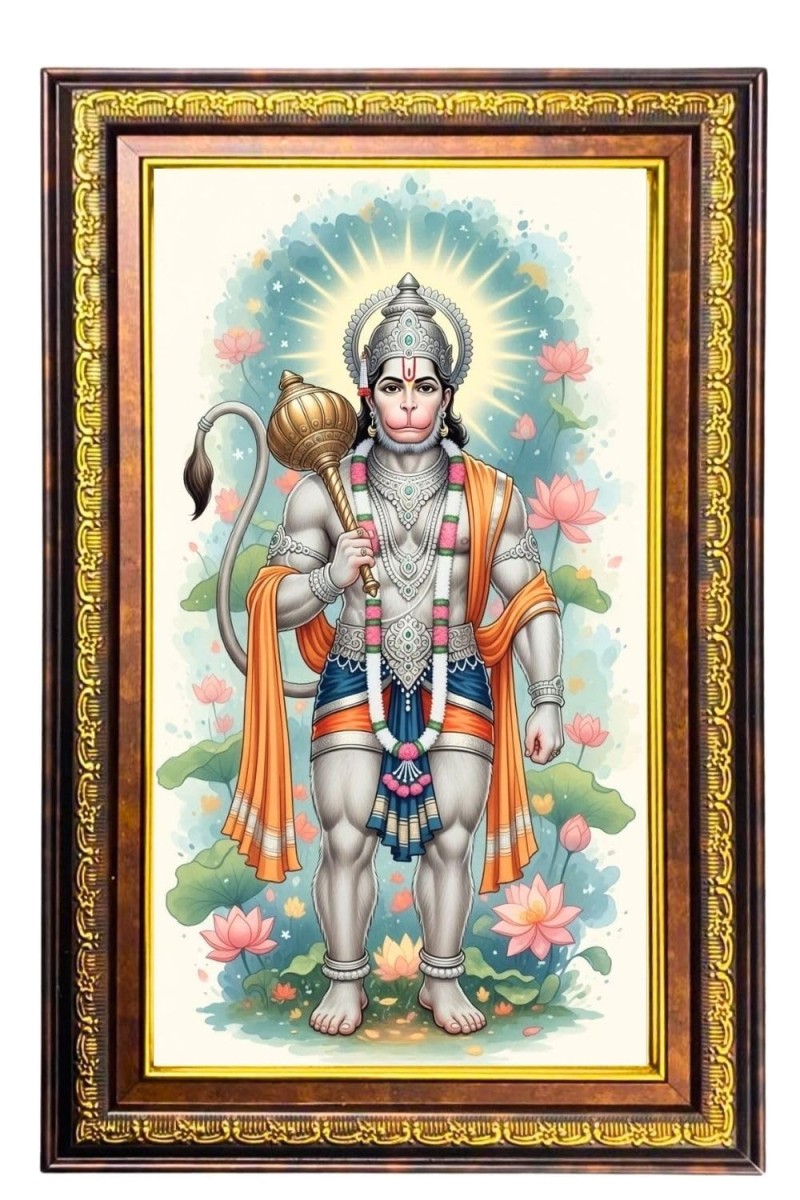 Lord Hanuman Digital Golden Balck Color Photo Frame | Hindu Religious Wall Decor | 14x20 Inches - Inspirational Wall Art For Office, Home Decor - Ideal Spiritual Gift (F16487)