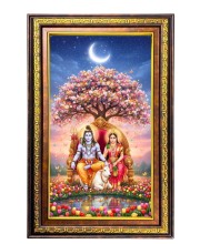 Lord Shiva Parvathi Digital Golden Balck Color Photo Frame | Hindu Religious Wall Decor | 18x24 Inches - Inspirational Wall Art For Office, Home Decor - Ideal Spiritual Gift (F16723)