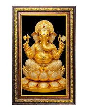 Lord Ganesha Digital Golden Balck Color Photo Frame | Hindu Religious Wall Decor | 16x22 Inches - Inspirational Wall Art For Office, Home Decor - Ideal Spiritual Gift (F16660)