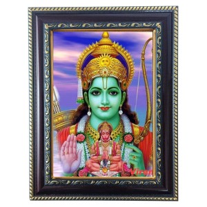 Hitech Sales Shree Ram and Hamuman ji Photo Frame for Pooja Room, Temple and Home Decoration, Printed Photo with Floral Design Polystyrene Frame, 5 x 7 Inches - Brown, Ideal for Gifting (Pack of 1)