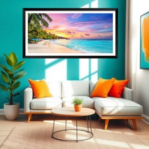 Nature Landscape Floating Frame Scenery Digital Print - (I5708) - 18x36 inch Modern Nature Wall Art for Living Room, Bedroom, Office, Hotels, Drawing Room
