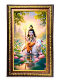 Lord Little Shiva Digital Golden Balck Color Photo Frame | Hindu Religious Wall Decor | 18x24 Inches - Inspirational Wall Art For Office, Home Decor - Ideal Spiritual Gift (F16692)