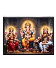Lord Ganesha Maa Laxmi Sarswati Laminated Photo - 9x11 Inches, Divine Blessings For Home & Office And Temple Decoration (F16146)