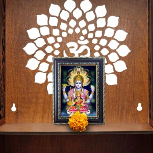 Hitech Sales Lord Vishnu Mata with Laxmi Photo Frame for Pooja Room, Temple and Home Decoration, Printed Photo with Floral Design Polystyrene Frame, 5 x 7 Inches - Brown, Ideal for Gifting (Pack of 1)