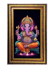 Lord Ganesha Digital Golden Balck Color Photo Frame | Hindu Religious Wall Decor | 18x24 Inches - Inspirational Wall Art For Office, Home Decor - Ideal Spiritual Gift (F16492)