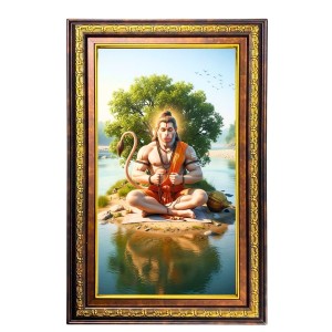 Lord Hanuman Digital Golden Balck Color Photo Frame | Hindu Religious Wall Decor | 12x18 Inches - Inspirational Wall Art For Office, Home Decor - Ideal Spiritual Gift (F16708)