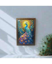Majestic Peacock with Floral Halo Wall Art – 3D Embellished Decorative Frame Painting (size13.5/19.5 inches)