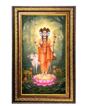 Lord Dattatreya Digital Golden Balck Color Photo Frame | Hindu Religious Wall Decor | 10x16 Inches - Inspirational Wall Art For Office, Home Decor - Ideal Spiritual Gift (F16666)