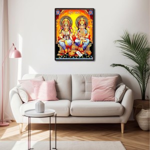 Lakshmi & Ganesh Laminated Photo - 5x7 Inches, Divine Blessings for Home & Office and Temple Decoration