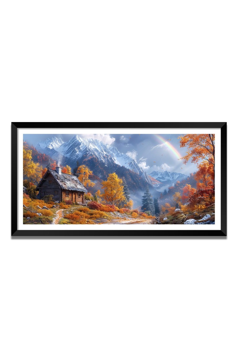 Nature Landscape Floating Frame Scenery Digital Print - (I5545) - 12x24 inch Modern Nature Wall Art for Living Room, Bedroom, Office, Hotels, Drawing Room
