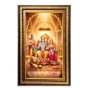 Lord Rama Sita Hanuman Digital Golden Balck Color Photo Frame | Hindu Religious Wall Decor | 16x22 Inches - Inspirational Wall Art For Office, Home Decor - Ideal Spiritual Gift (F16570)