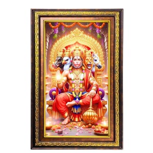 Lord Hanuman Digital Golden Balck Color Photo Frame | Hindu Religious Wall Decor | 18x24 Inches - Inspirational Wall Art For Office, Home Decor - Ideal Spiritual Gift (F16873)