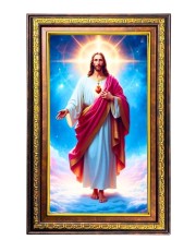 Lord Jesus Digital Golden Balck Color Photo Frame | Hindu Religious Wall Decor | 16x22 Inches - Inspirational Wall Art For Office, Home Decor - Ideal Spiritual Gift (F16759)