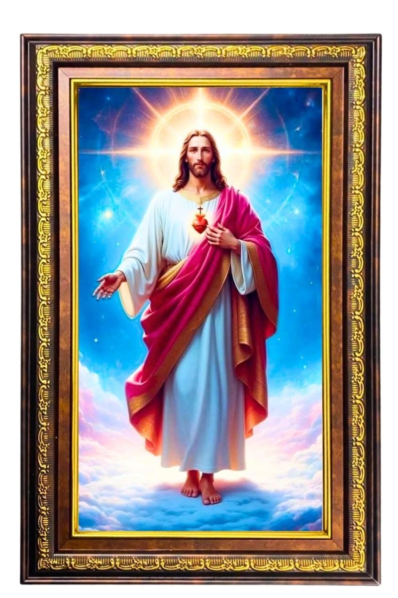 Lord Jesus Digital Golden Balck Color Photo Frame | Hindu Religious Wall Decor | 16x22 Inches - Inspirational Wall Art For Office, Home Decor - Ideal Spiritual Gift (F16759)
