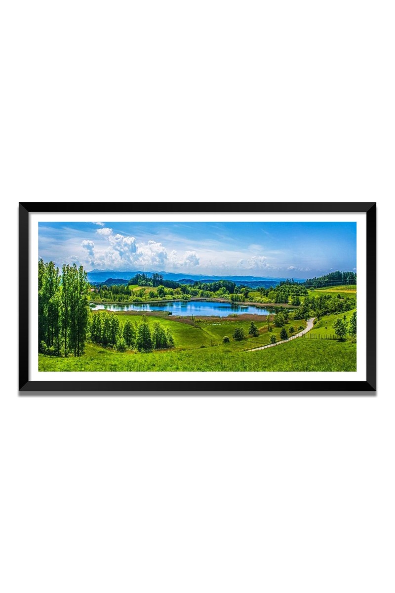 Nature Landscape Floating Frame Scenery Digital Print - (I5857) - 18x36 inch Modern Nature Wall Art for Living Room, Bedroom, Office, Hotels, Drawing Room