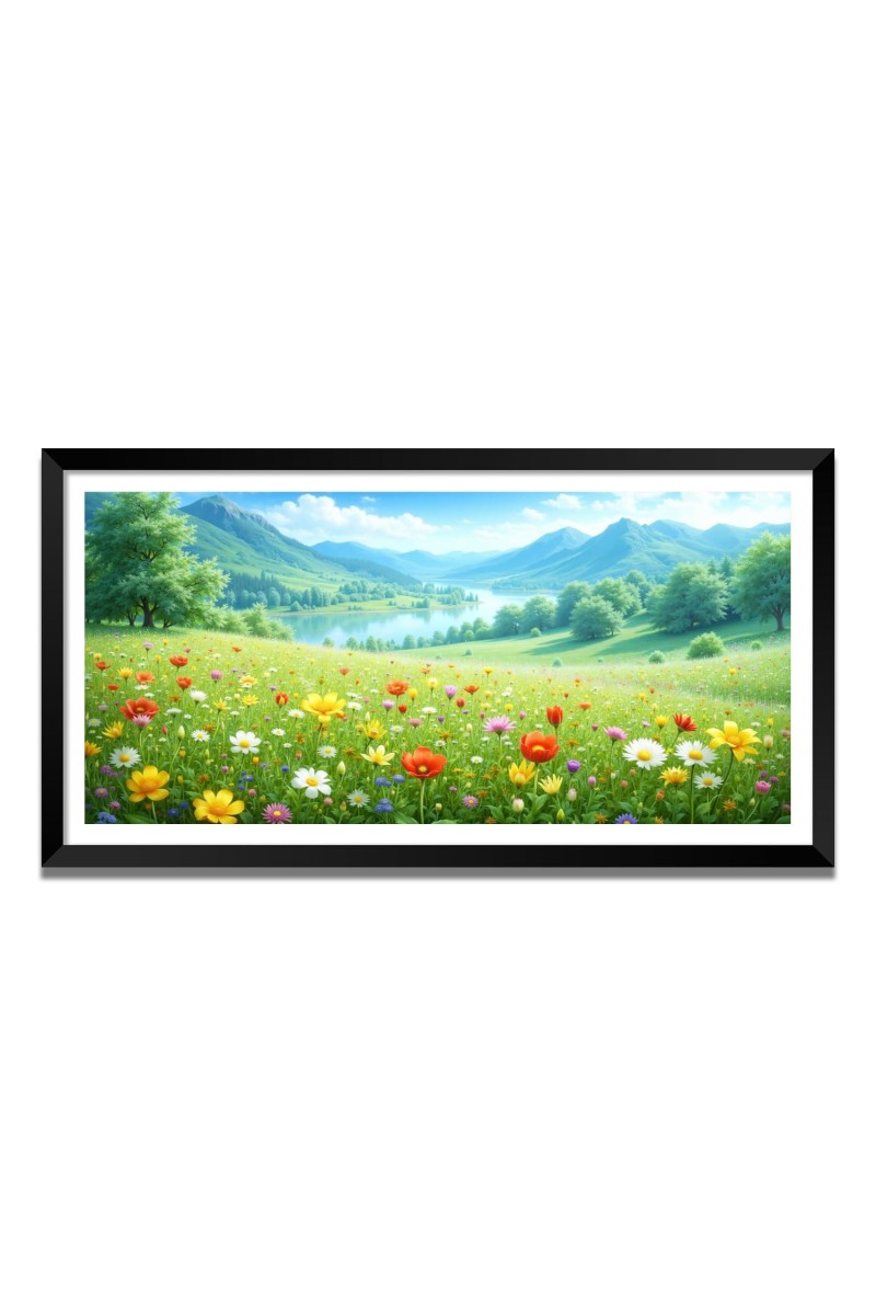 Nature Landscape Floating Frame Scenery Digital Print - (I5727) - 24x48 inch Modern Nature Wall Art for Living Room, Bedroom, Office, Hotels, Drawing Room