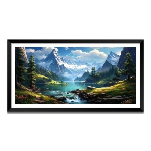 Nature Landscape Floating Frame Scenery Digital Print - (I5879) - 24x48 inch Modern Nature Wall Art for Living Room, Bedroom, Office, Hotels, Drawing Room