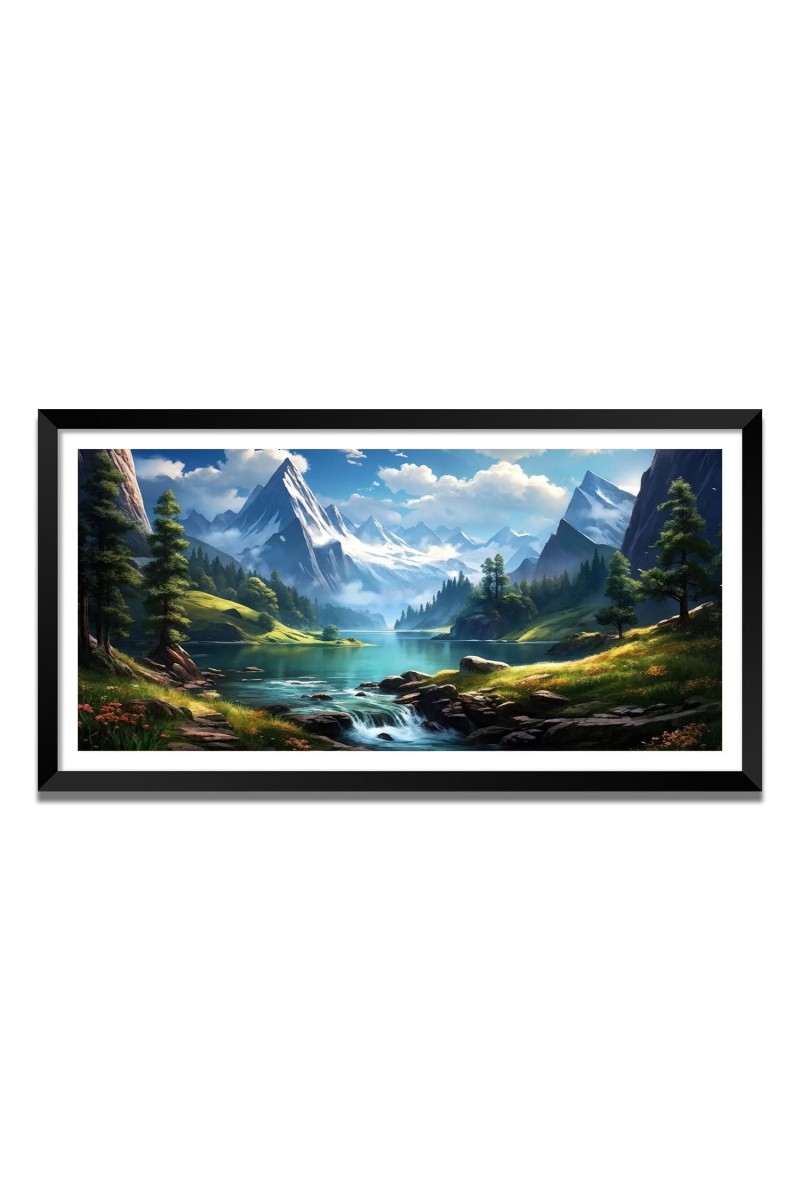 Nature Landscape Floating Frame Scenery Digital Print - (I5879) - 24x48 inch Modern Nature Wall Art for Living Room, Bedroom, Office, Hotels, Drawing Room