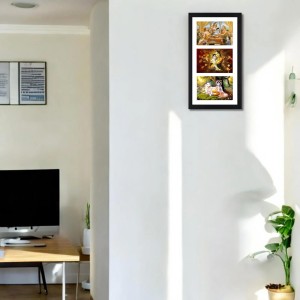 Sri Sri lord Krishna three colored photos in one frame| Spiritual Devotional Wall Art | Photos for puja room, wall and table top