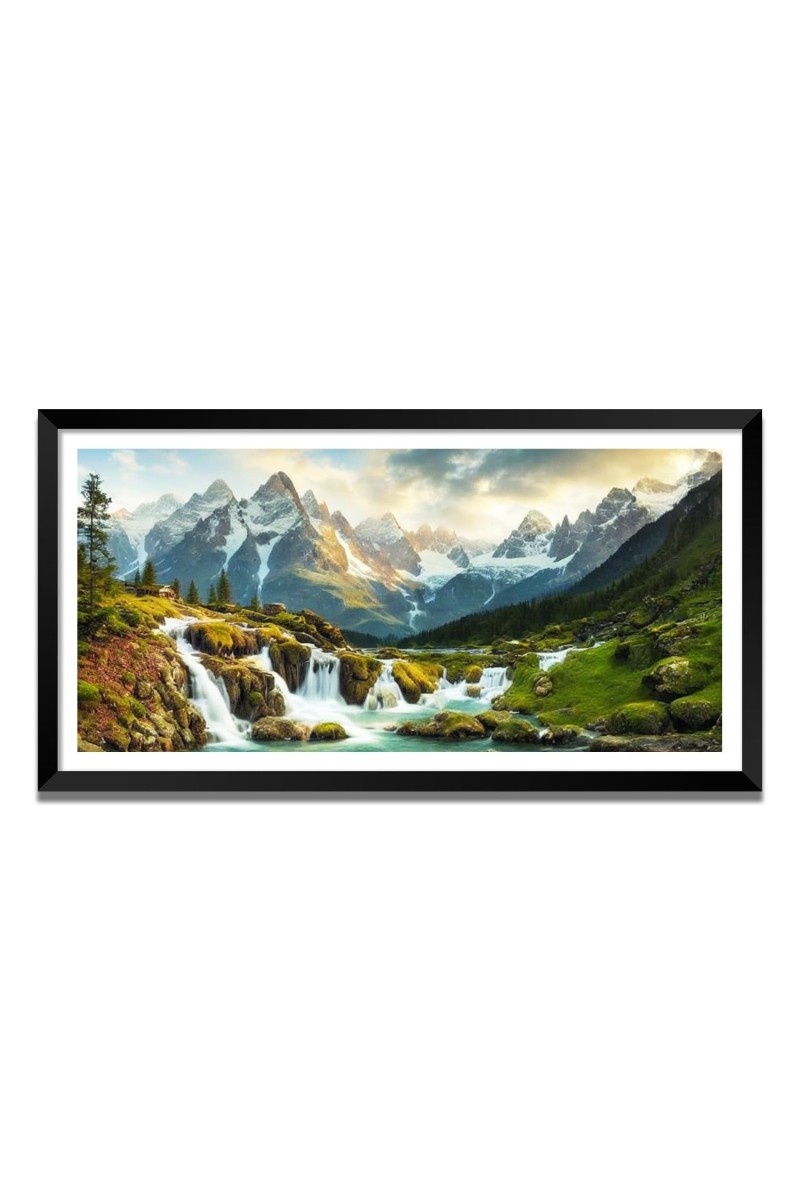 Nature Landscape Floating Frame Scenery Digital Print - (I5776) - 24x48 inch Modern Nature Wall Art for Living Room, Bedroom, Office, Hotels, Drawing Room