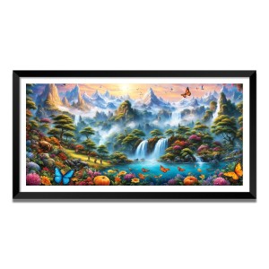 Nature Landscape Floating Frame Scenery Digital Print - (I5738) - 24x48 inch Modern Nature Wall Art for Living Room, Bedroom, Office, Hotels, Drawing Room
