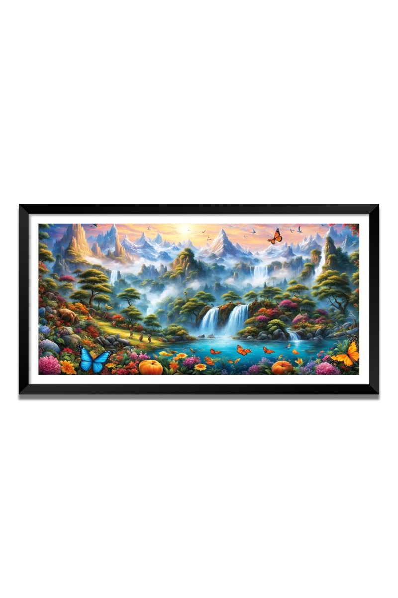Nature Landscape Floating Frame Scenery Digital Print - (I5738) - 24x48 inch Modern Nature Wall Art for Living Room, Bedroom, Office, Hotels, Drawing Room
