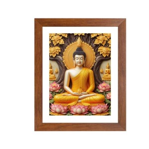 Generic Serene Gautam Buddha Colored Photo | Spiritual Wall Art | Ideal for Home, Office, or Meditation Space | Brown, 11.7 x 8.3 Inch, Polystyrene Frame, Rectangle, Religious