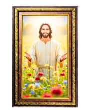 Lord Jesus Digital Golden Balck Color Photo Frame | Hindu Religious Wall Decor | 16x22 Inches - Inspirational Wall Art For Office, Home Decor - Ideal Spiritual Gift (F16740)