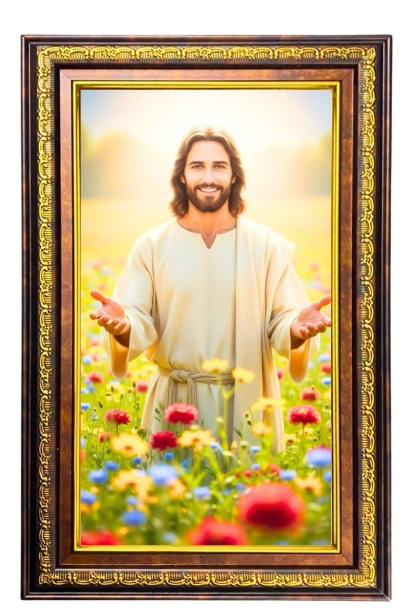 Lord Jesus Digital Golden Balck Color Photo Frame | Hindu Religious Wall Decor | 18x24 Inches - Inspirational Wall Art For Office, Home Decor - Ideal Spiritual Gift (F16740)