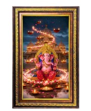 Lord Ganesha Digital Golden Balck Color Photo Frame | Hindu Religious Wall Decor | 16x22 Inches - Inspirational Wall Art For Office, Home Decor - Ideal Spiritual Gift (F16586)