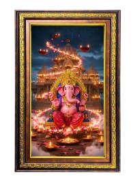 Lord Ganesha Digital Golden Balck Color Photo Frame | Hindu Religious Wall Decor | 12x18 Inches - Inspirational Wall Art For Office, Home Decor - Ideal Spiritual Gift (F16586)