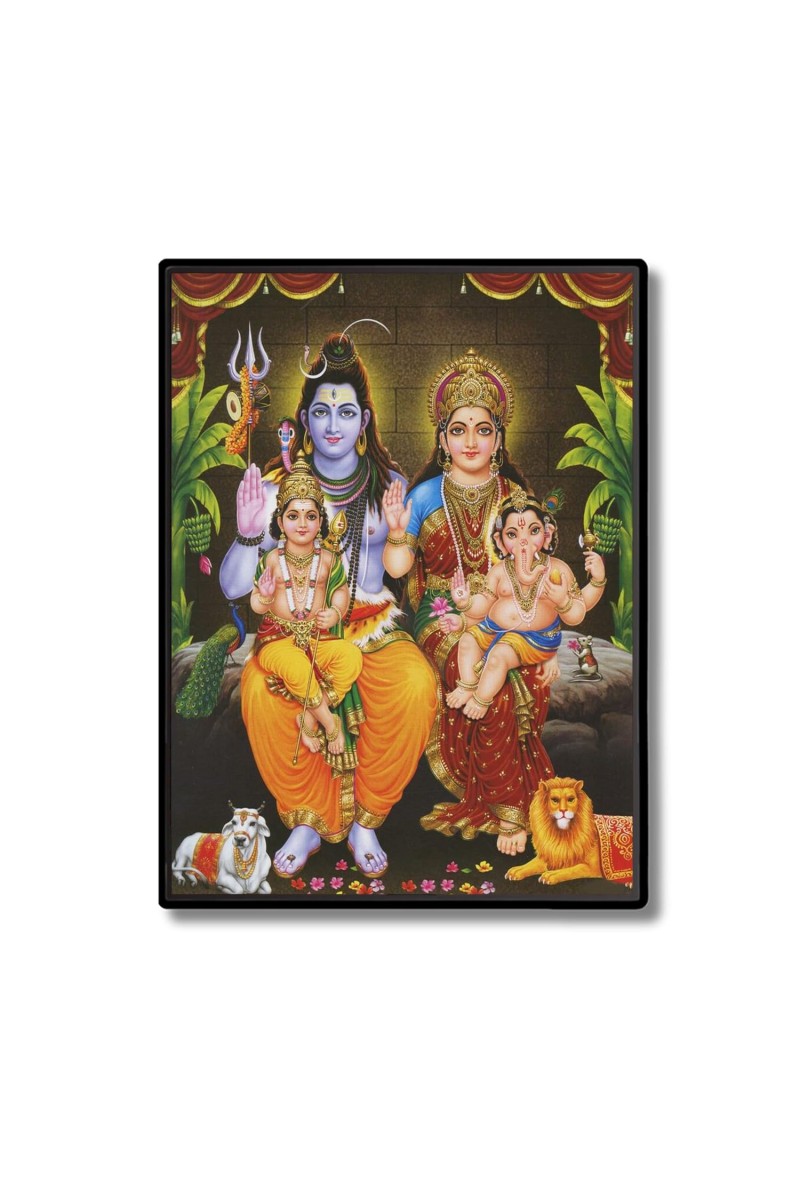 Shiva Family Laminated Photo - 5x7 Inches, Divine Blessings for Home & Office and Temple Decoration