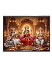 Lord Ganesha Maa Laxmi Sarswati Laminated Photo - 9x11 Inches, Divine Blessings For Home & Office And Temple Decoration (F16102)