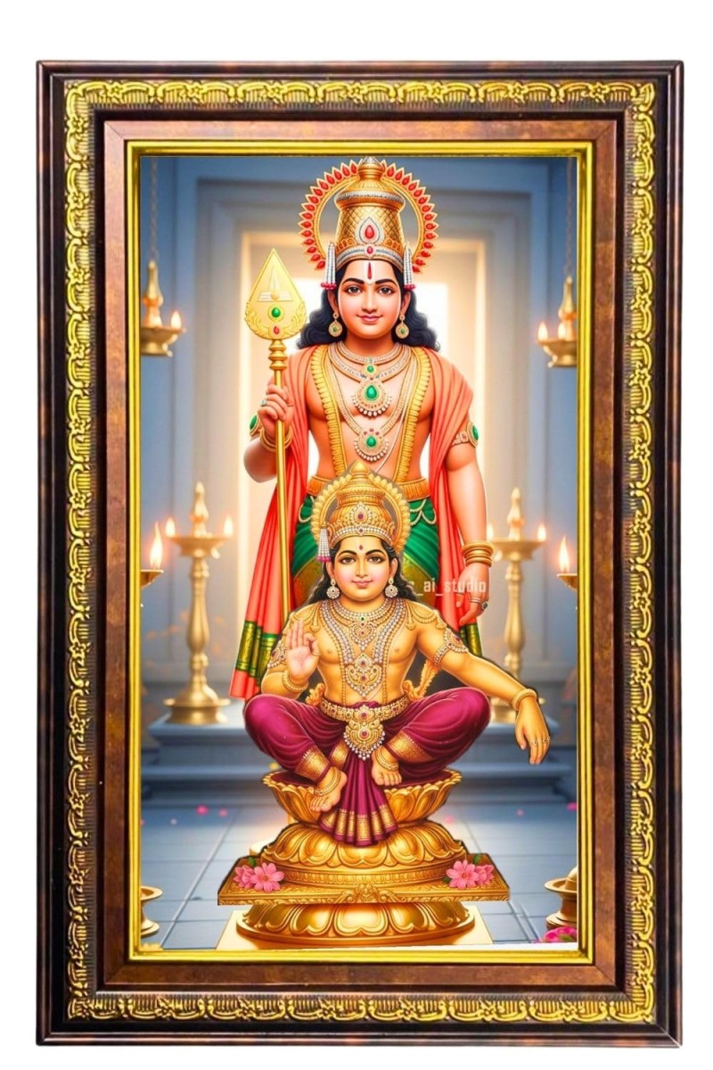 Lord Murugan Digital Golden Balck Color Photo Frame | Hindu Religious Wall Decor | 10x16 Inches - Inspirational Wall Art For Office, Home Decor - Ideal Spiritual Gift (F16750)