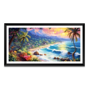 Nature Landscape Floating Frame Scenery Digital Print - (I5654) - 24x48 inch Modern Nature Wall Art for Living Room, Bedroom, Office, Hotels, Drawing Room