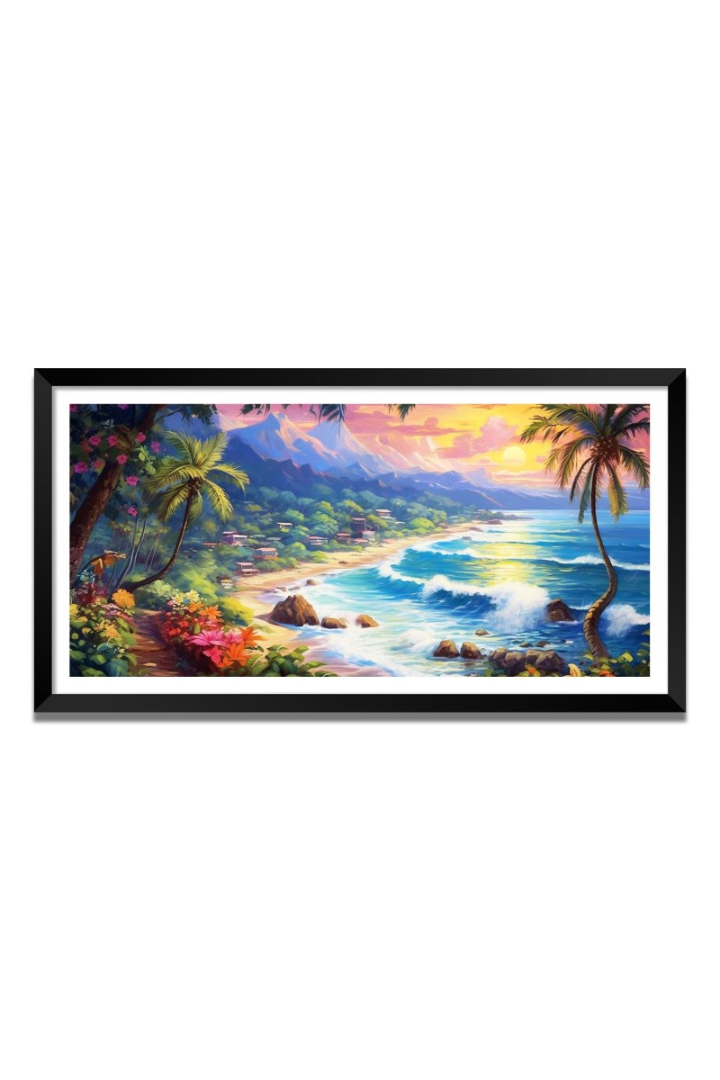 Nature Landscape Floating Frame Scenery Digital Print - (I5784) - 24x48 inch Modern Nature Wall Art for Living Room, Bedroom, Office, Hotels, Drawing Room