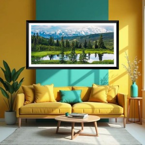 Nature Landscape Floating Frame Scenery Digital Print - (I5735) - 12x24 inch Modern Nature Wall Art for Living Room, Bedroom, Office, Hotels, Drawing Room